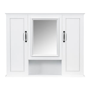 English Elm 36'' Mirror Cabinet with 3 Doors — Wall-Mounted Bathroom Storage Unit, MDF & Pine, Spacious Shelves White N725P346902K