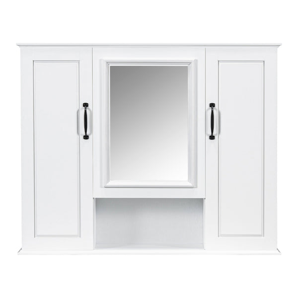 English Elm 36'' Mirror Cabinet with 3 Doors — Wall-Mounted Bathroom Storage Unit, MDF & Pine, Spacious Shelves White N725P346902K