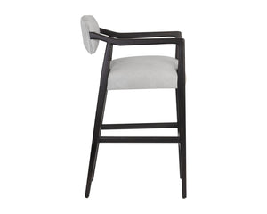 Sunpan Keagan Bar Stool - Mid-Century Design with Dark Brown Oak Frame and Artisan Leather Craftsmanship Saloon Light Grey Leather
