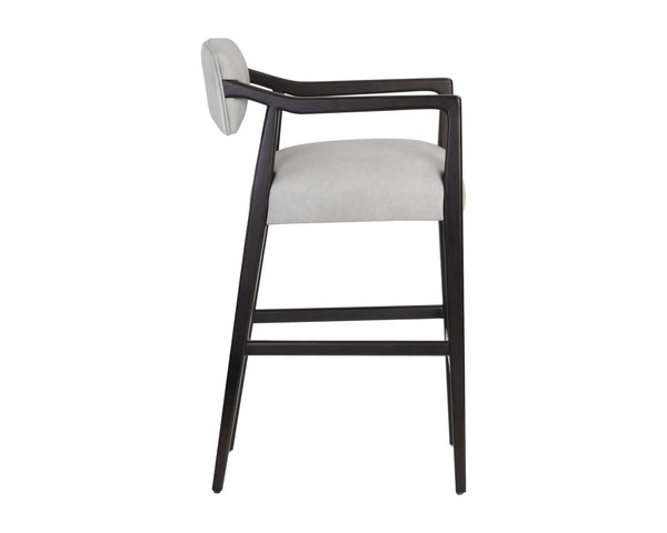 Sunpan Keagan Bar Stool - Mid-Century Design with Dark Brown Oak Frame and Artisan Leather Craftsmanship Saloon Light Grey Leather