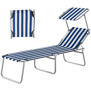 English Elm Portable Folding Outdoor Chaise Lounge with Sun Awning Oxford Cloth Steel Frame T3971P476859