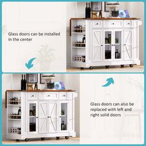 English Elm K&k Farmhouse Rolling Kitchen Island with Drop Leaf Tempered Glass Drawers and Power Outlet White N707S263637W