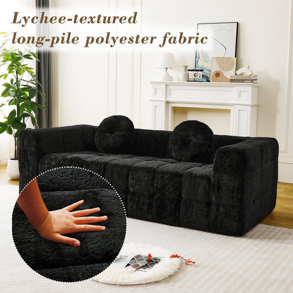 English Elm Modern Boneless Couch With Plush Foam, Circular Pillows & Luxurious Lychee-Textured Fabric W834S00536