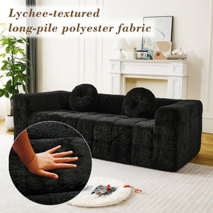 English Elm Modern Boneless Couch With Cloud-Like Comfort, Lychee-Textured Fabric & 2 Stylish Throw Pillows W834S00537