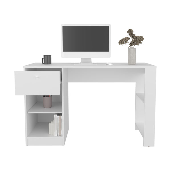 English Elm Menlo Desk in White — Compact Engineered Wood Office Desk with Drawer & Open Shelves for Organized Workspaces B092P254747