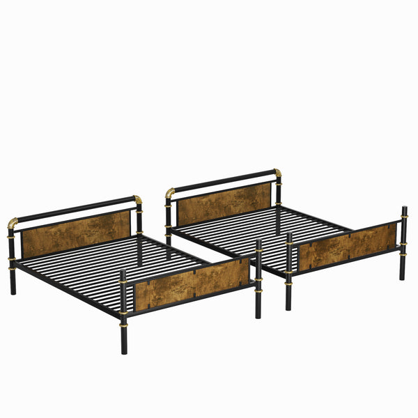 English Elm Twin XL Industrial Metal Bunk Bed with Rustic Wood Accents, Detachable Twin XL Stackable Design, 300lb Capacity W2580P285206