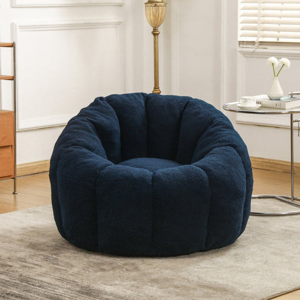 English Elm Bean Bag Lounge Chair Faux Fur Memory Foam Armrests Ergonomic Seat for Adults Dark Blue W2200P239863