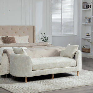 English Elm 77.17" Chenille Chaise Bench with Bolster Pillows Rubberwood Legs Bedroom Lounge W3189S00039