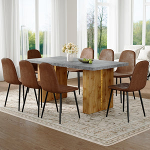 English Elm Table and Chair Set.Cozy Modern Mdf Dining Set - 67"X35.4" With 8 Comfortable Technology-Fabric Brown Chairs With Round Corner Design.Suitable For Home Dining Rooms,Hotels,Other Commercial Spaces.