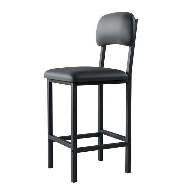 English Elm Kitchen Bar Table Set for 2 with Padded PU Chairs, Rustic Black & Grey 3-Piece High Dining Set, Sturdy Steel Frame, Space-Saving for Apartments W578P150069