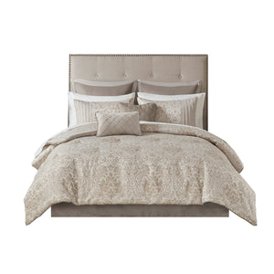 English Elm 12 Madison Park Emilia Jacquard Comforter Set Queen with Metallic Damask, Euro Shams, Sheets & Pillows khaki 18.7 L x 13.98 W x 11.02 H B03597185