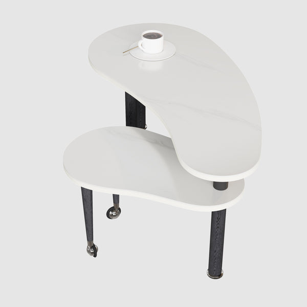 English Elm Contemporary rotatable cocktail table with 360° swivel top, sintered stone & MDF surface, space-saving design White+Black W2899P372754