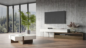 VIG Furniture Makai Square Coffee Table With White High-Gloss Top, Walnut Veneer Puzzle Inset & Soft-Closing Drawers (39" L) VGBBLE624E-WHTWAL