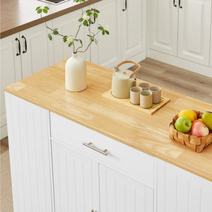 English Elm 53'' Kitchen Storage Islands with Drawers and Trash Can Storage, Modern Farmhouse Design, 53.2"W x 20.9"D x 38.0"H White W1820P281267