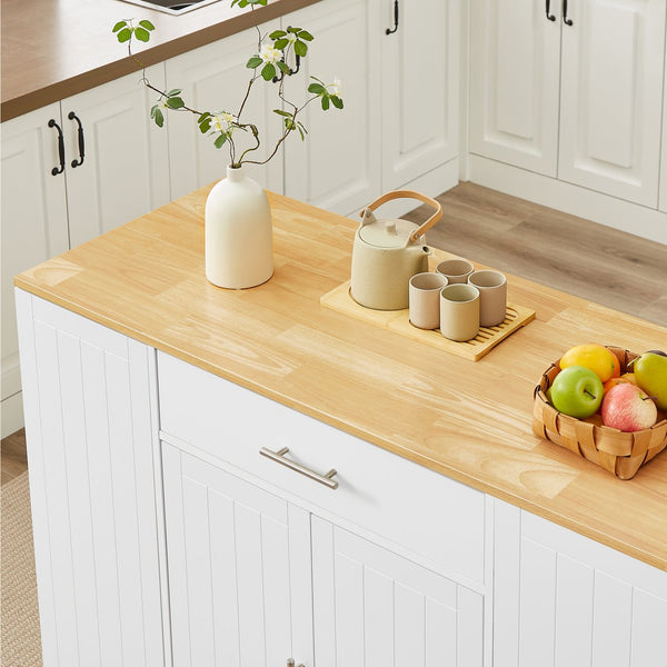 English Elm 53'' Kitchen Storage Islands with Drawers and Trash Can Storage, Modern Farmhouse Design, 53.2"W x 20.9"D x 38.0"H White W1820P281267