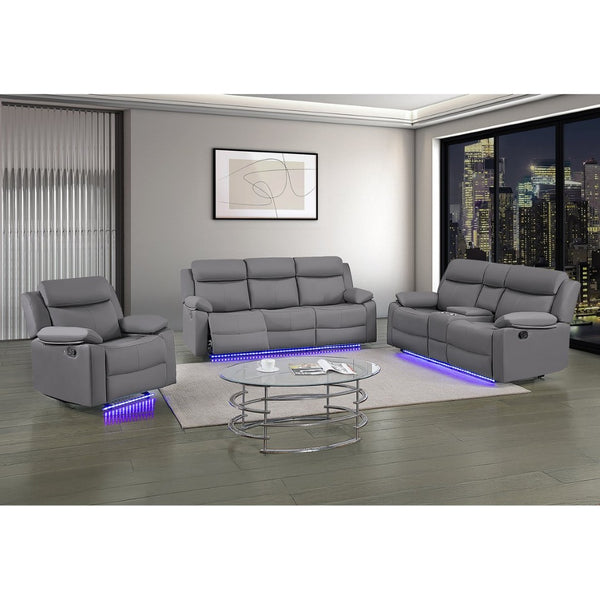English Elm Blanche Manual Reclining Sofa with Led Accent Lighting for Modern Media Rooms Grey B201P412064