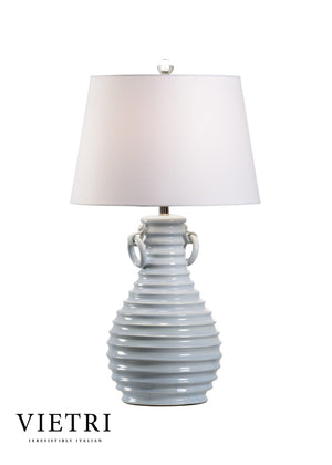 Wildwood Bugello Ribbed Ceramic Lamp In Light Blue By Vietri — 32.5" Italian Table Lamp, Elegant Accent Piece 17224
