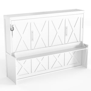 English Elm Queen Murphy Bed with Fold Down Desk Led Lighting and Usb Port for Home Office White W1580S00456