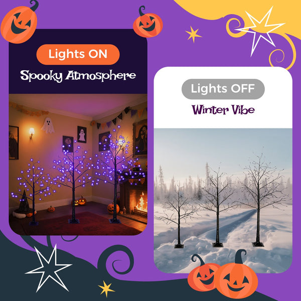 English Elm 3 Pack Halloween Spooky Tree Set with Purple LED Lights, 4ft‑6ft Hinged UV‑Resistant Indoor Decor (96) PX283443AAF