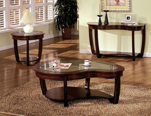 English Elm Dark Cherry Wood Cocktail Table Beveled Glass Top Open Shelf Transitional Living Room B011P246323