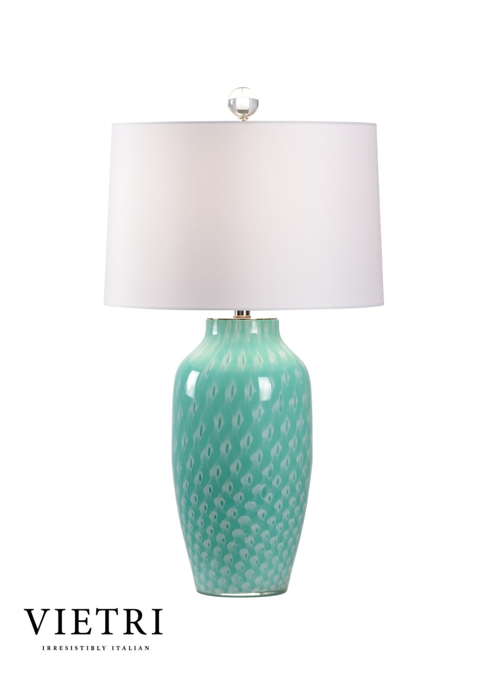 Wildwood Antigua Mint Glass Lamp With Polished Nickel, Silkette Shade & French Wiring — Coastal Contemporary Glow 17230