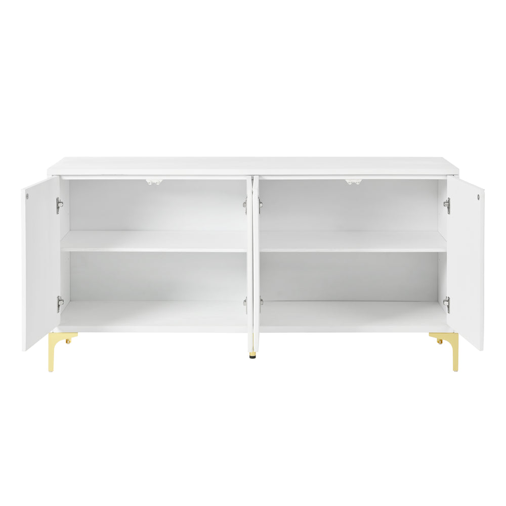 English Elm Buffet Modern White Sideboard Cabinet with Carved Doors, 4 Adjustable Shelves, 220lb Top Load W2696P279968