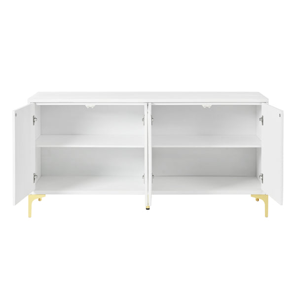 English Elm Buffet Modern White Sideboard Cabinet with Carved Doors, 4 Adjustable Shelves, 220lb Top Load W2696P279968