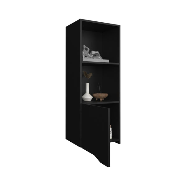 English Elm Obregon Wall Cabinet 43" Tall One-Door Medicine Cabinet with Two Open Shelves for Small Spaces Black 44 L x 16 W x 3 H B200P235848