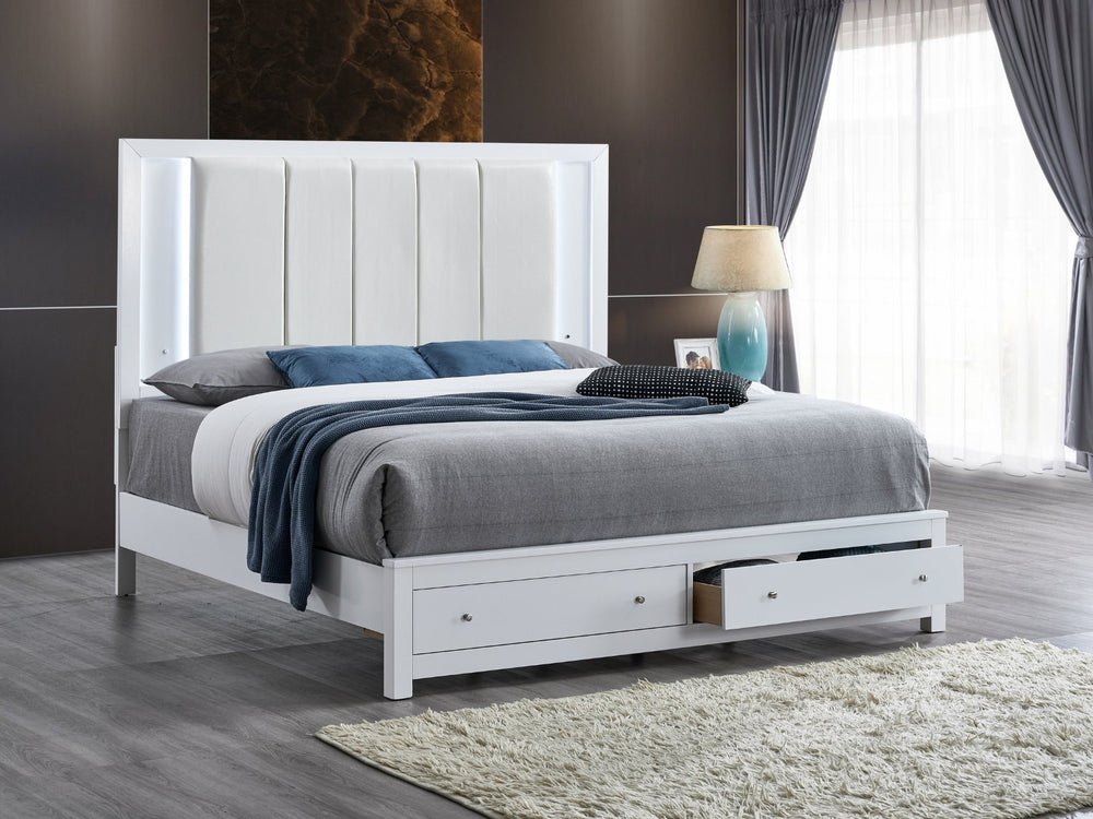 English Elm Burlington Faux Leather Queen Platform Bed with Led Backlit Headboard and Storage Drawers B078S00672