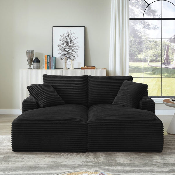 English Elm Compressible Corduroy Sleeper Loveseat with Cupholders Ready in 72 Hours No Assembly Black W2339P411858