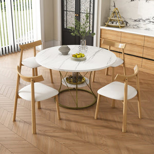 English Elm 43 Inch Foldable Mdf Dining Set with Pu Cushioned Solid Wood Chairs Space Saving White W2700S00139