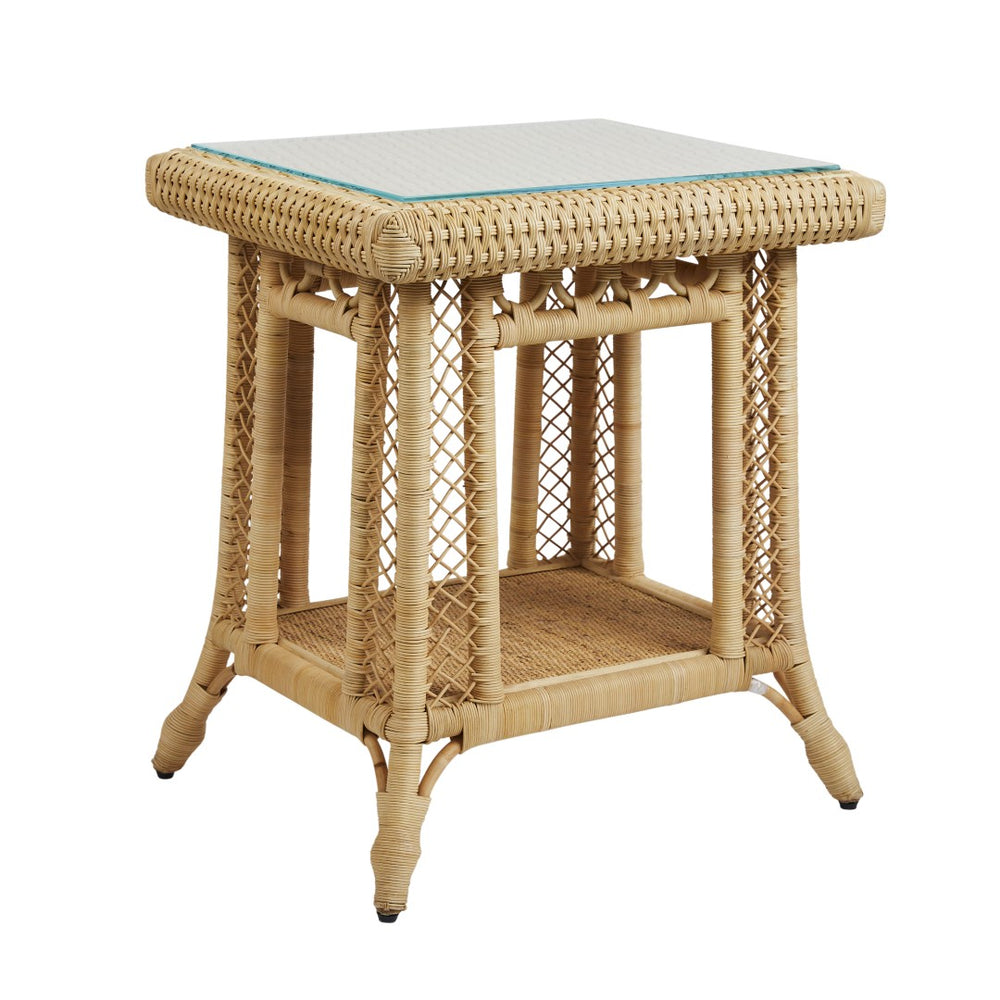Chelsea House Hope Rattan Hope Town Side Table — Hand‑Woven Circular Weave With Clear Glass Top, Coastal‑Modern Accent For Bedside Or Living Room (28.5" H X 24" W X 20" D) 17242742
