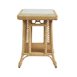 Chelsea House Hope Rattan Hope Town Side Table — Hand‑Woven Circular Weave With Clear Glass Top, Coastal‑Modern Accent For Bedside Or Living Room (28.5" H X 24" W X 20" D) 17242742