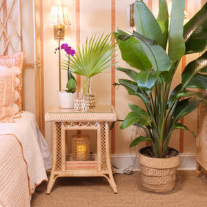 Chelsea House Hope Rattan Hope Town Side Table — Hand‑Woven Circular Weave With Clear Glass Top, Coastal‑Modern Accent For Bedside Or Living Room (28.5" H X 24" W X 20" D) 17242742