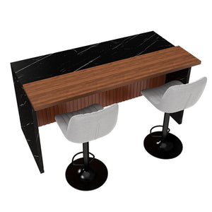 English Elm 63" Modern Kitchen Island Set With 2 Gray Bar Stools - Stylish Black Marble, Led Lighting, Durable Design W2699S00068