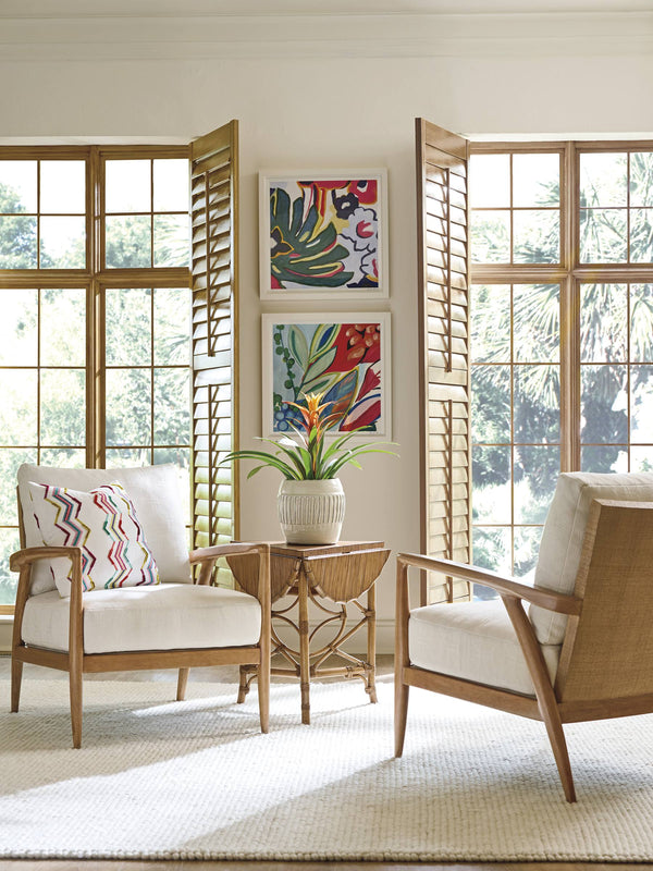 Lexington Anchorage West Indies Accent Chair with Down Cushions and Rattan Brass Coastal Detail 1725-11-40