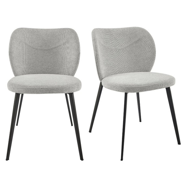 EuroStyle Markus Channel Fabric Dining Chairs Set of 2 with Foam Seat and Matte Steel Legs Light Gray/Black 17252-LTGRY