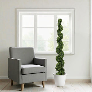English Elm 6ft Faux Spiral Topiary Trees Uv Resistant Potted Boxwood Set for Porch or Patio W2945P379269