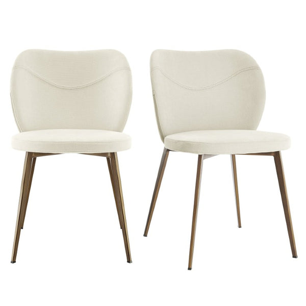 EuroStyle Markus Channel Fabric Dining Chairs Set of 2 with Foam Seat and Matte Steel Legs Beige/Antique Bronze 17253-BG