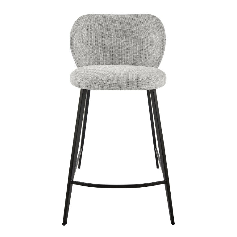 EuroStyle Markus Upholstered Counter Stool Channel Tufted Fabric Seat with Steel Footrest Light Gray 17254-LTGRY