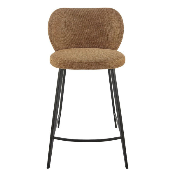 EuroStyle Markus Upholstered Counter Stool Channel Tufted Fabric Seat with Steel Footrest Rust 17254-RUST