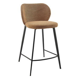 EuroStyle Markus Upholstered Counter Stool Channel Tufted Fabric Seat with Steel Footrest Rust 17254-RUST
