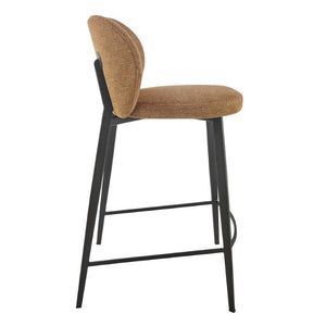 EuroStyle Markus Upholstered Counter Stool Channel Tufted Fabric Seat with Steel Footrest Rust 17254-RUST
