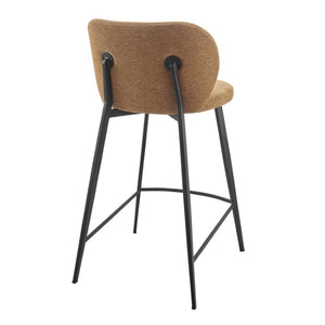 EuroStyle Markus Upholstered Counter Stool Channel Tufted Fabric Seat with Steel Footrest Rust 17254-RUST