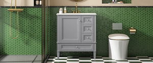 English Elm 30 30 Inch Bathroom Vanity with Ceramic Sink, Modern Compact 3-Drawer Storage Cabinet for Small Baths Grey N710P247499E