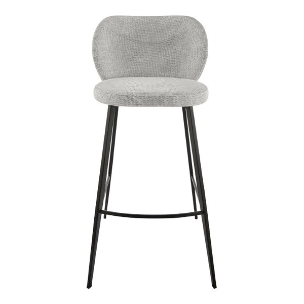 EuroStyle Markus Channel Stitch Upholstered Barstool with Matte Black Steel Frame for Kitchen Islands Light Gray 17256-LTGRY