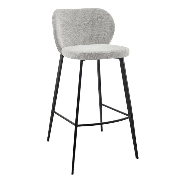 EuroStyle Markus Channel Stitch Upholstered Barstool with Matte Black Steel Frame for Kitchen Islands Light Gray 17256-LTGRY