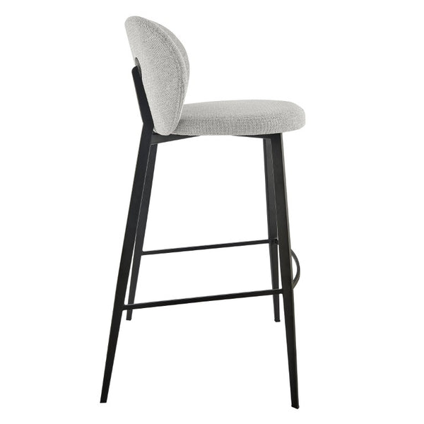 EuroStyle Markus Channel Stitch Upholstered Barstool with Matte Black Steel Frame for Kitchen Islands Light Gray 17256-LTGRY