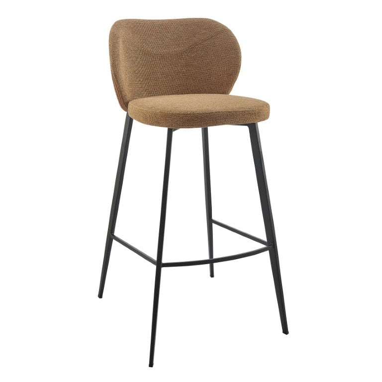 EuroStyle Markus Channel Stitch Upholstered Barstool with Matte Black Steel Frame for Kitchen Islands Rust 17256-RUST