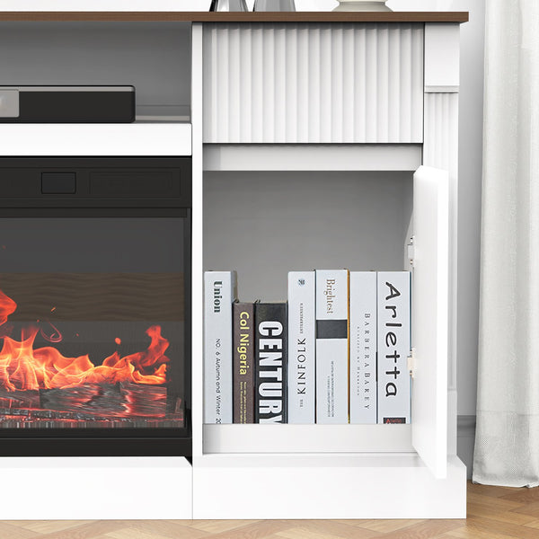 English Elm Modern 3-Sided Glass TV Stand with Electric Fireplace, LEDs, 4 Drawers, USB-C, Fits up to 80" W3383S00003